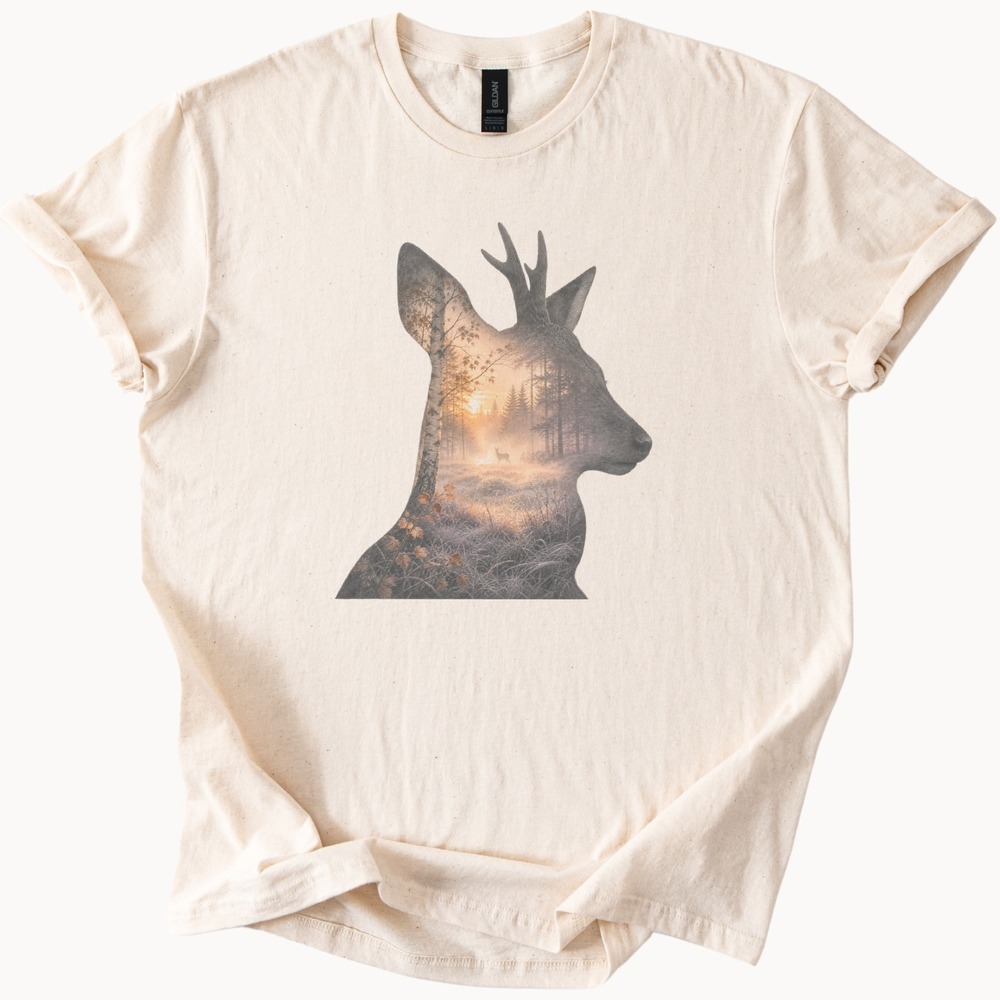 Deer Silhouette with Forest Scene Graphic Tee